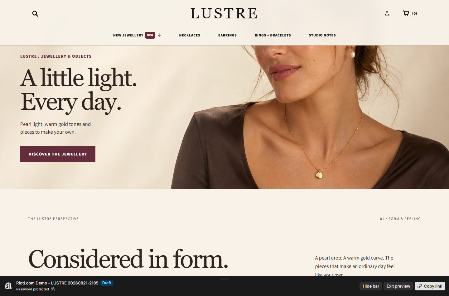 Lustre storefront or product preview