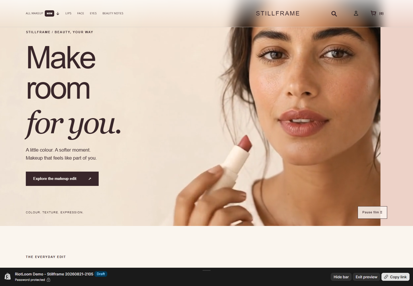 Stillframe storefront or product preview
