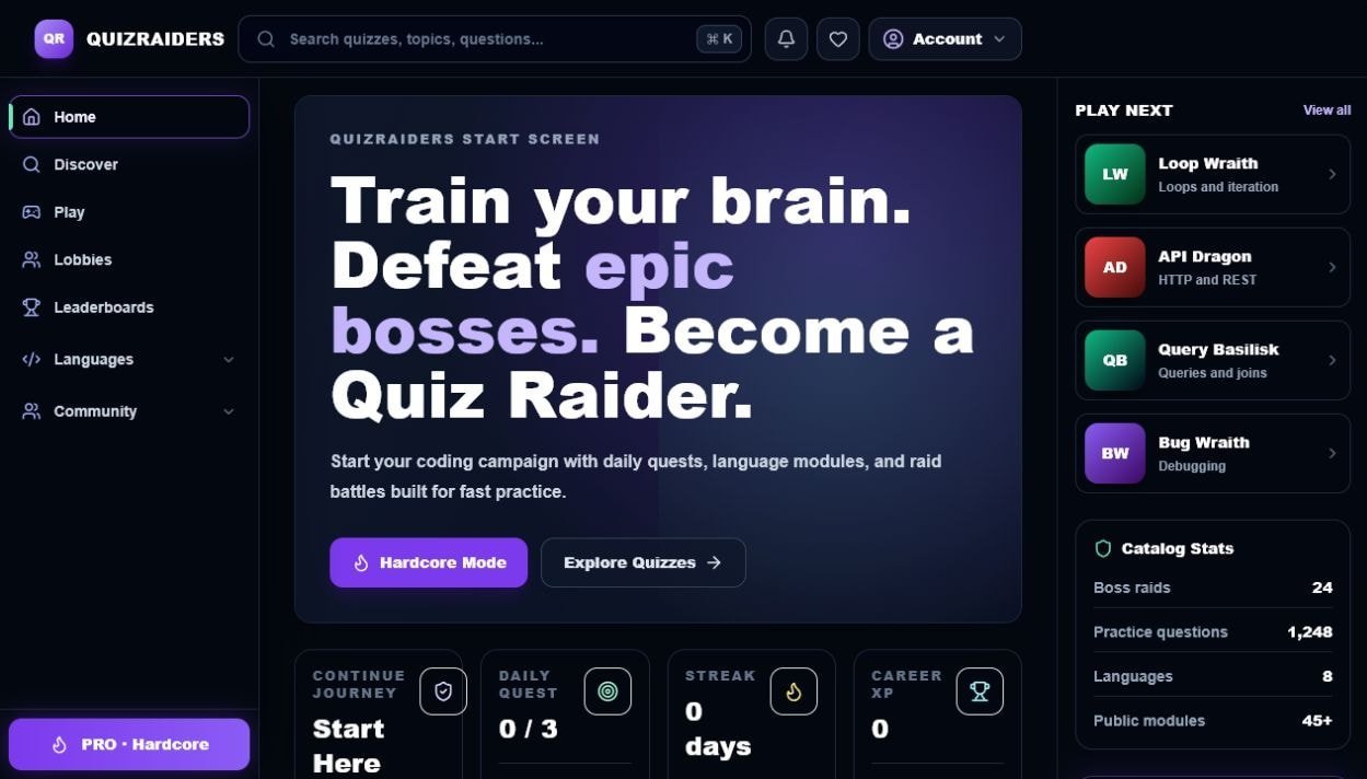 QuizRaiders storefront or product preview