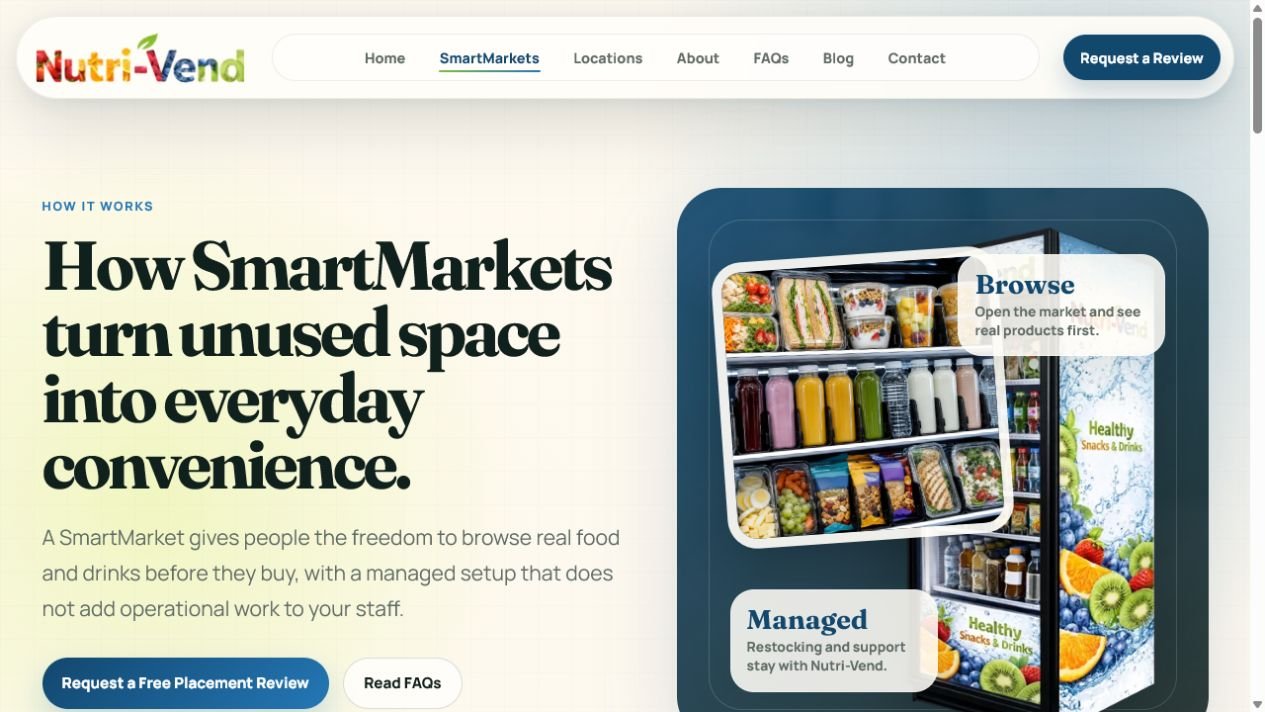 Nutri-Vend SmartMarkets overview explaining the managed service model
